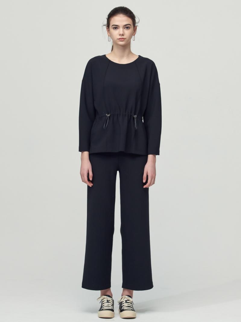 [SET] Comfort String Detail Blouse + Wide Pants_Black